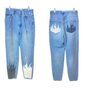 BDG high rise straight leg mom flame stone wash jeans distressed , W27